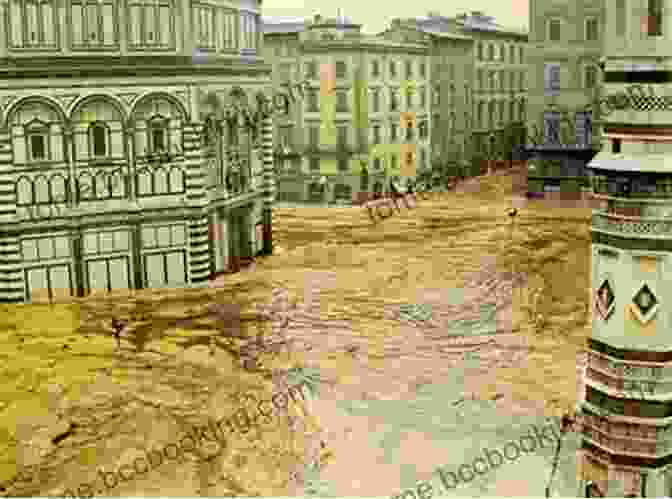 Aerial View Of The Flooded Florence In 1966, Showcasing The Iconic Ponte Vecchio Partially Submerged And Surrounded By Murky Water Dark Water: Flood And Redemption In Florence The City Of Masterpieces