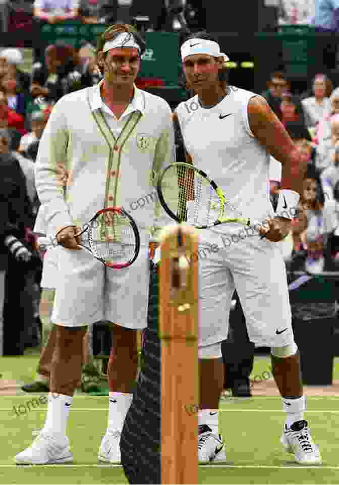 Roger Federer And Rafael Nadal Playing An Intense Wimbledon Final Match, With The Crowd Cheering In The Background. Roger Federer And Rafael Nadal: The Lives And Careers Of Two Tennis Legends