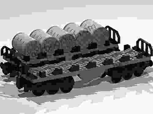 12 Wheel Flat Bed Wagons With Metal Coils: Lego MOC Building Instructions (LEGO Train MOC Plans)